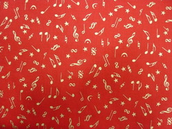 B - Notes de musique imprim or sur fond rouge en 110cm de laize