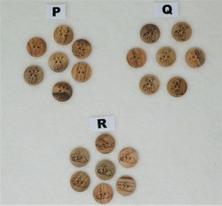 P - Q - R - diamtre 15 mm (bois naturel, les nuances sont variables - vendu au bouton)