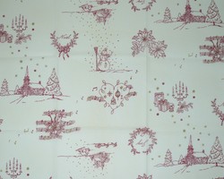 E - Motifs Nol fins et romantiques rouge sur fons blanc cass