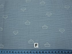 F - Double gaze de coton motif petit bateau coloris bleu clair