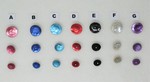 A-rose / B-bleu vif / C-bleu / D-rouge / E-noir / F-blanc / G-violet (diamtres 15,18 et 23 mm)