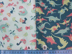 A - Dinosaures fond vert pâle / B - Dinosaures fond vert foncé - Follow my foot print Stoff Fabrics